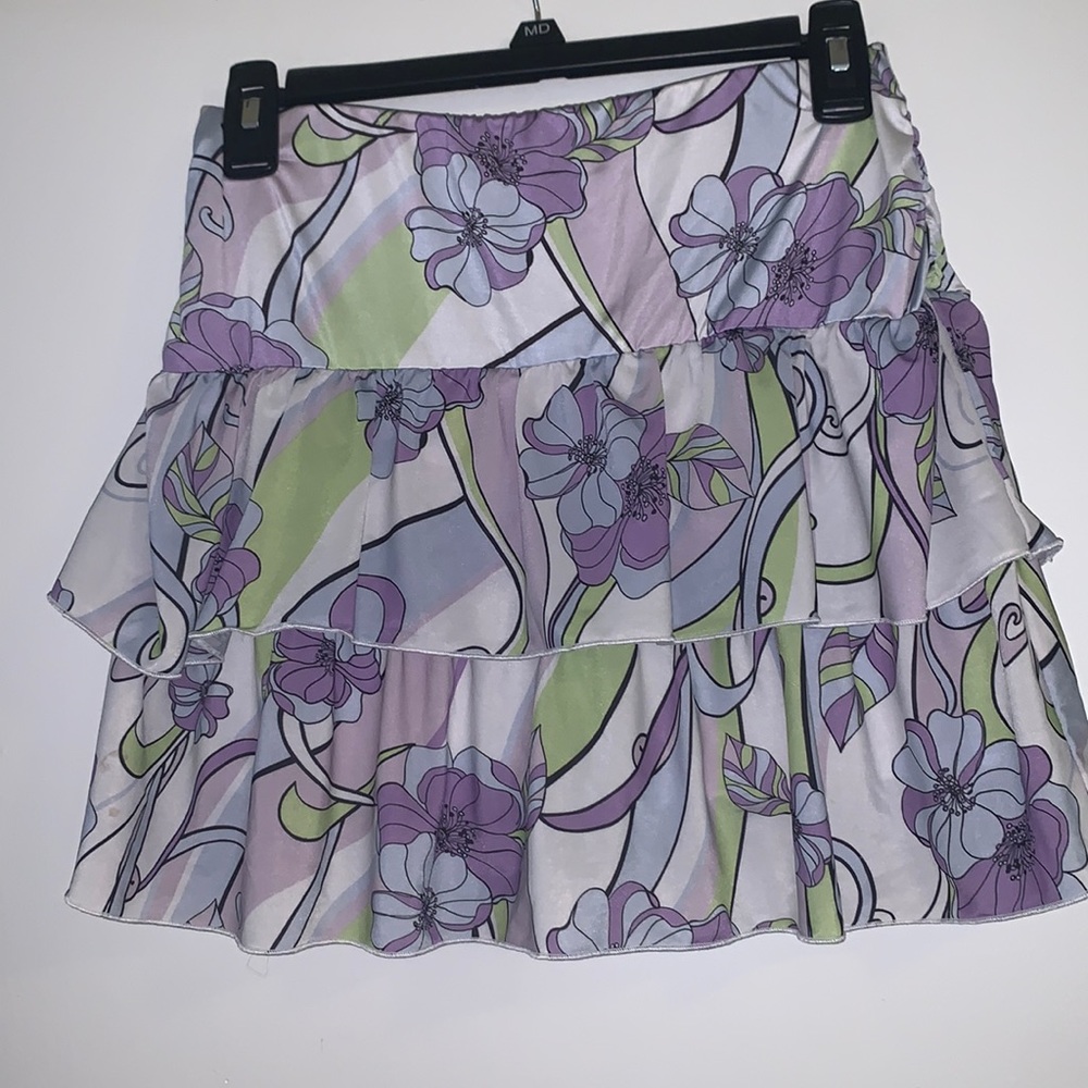 Y2K Silky Tiered Floral Skort